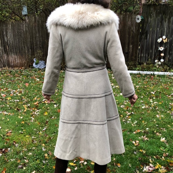 S/M Vintage Long Coat Wrap Duster Fur Collar Penny Lane Wool? - Picture 2 of 10